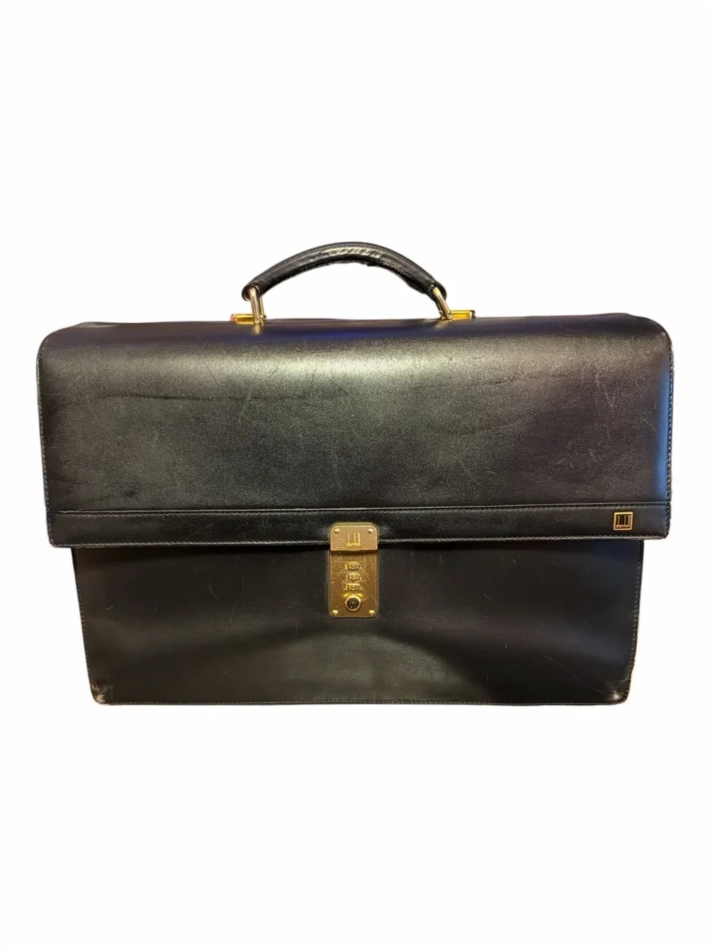 Vintage Alfred Dunhill Black Leather Flap Briefcase Gold Combination Lock